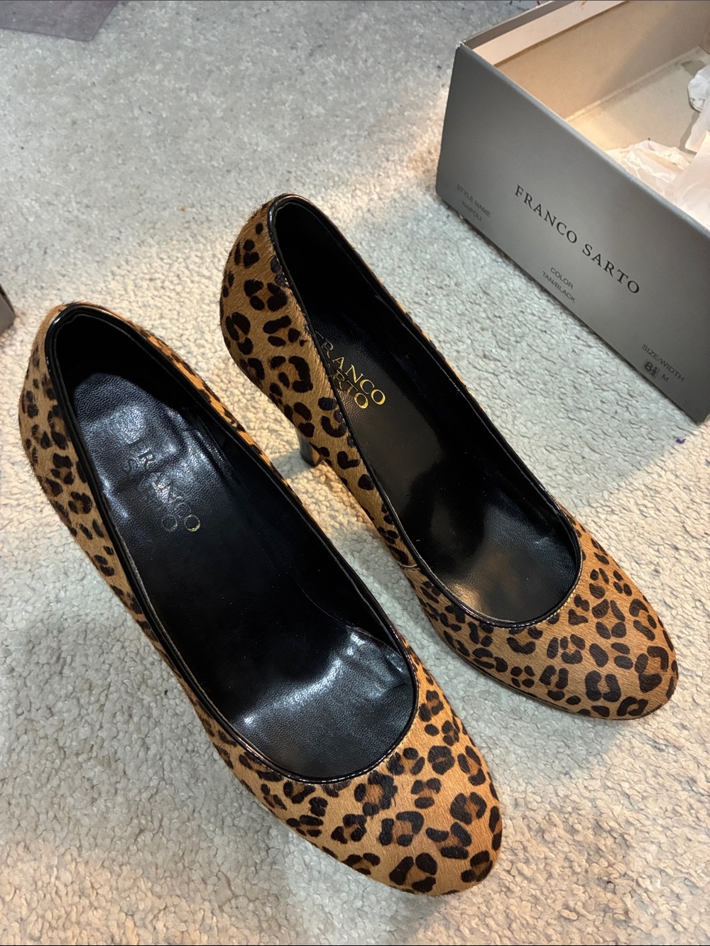 Franco Sarto Leopard-Print Pumps in Tan and Black